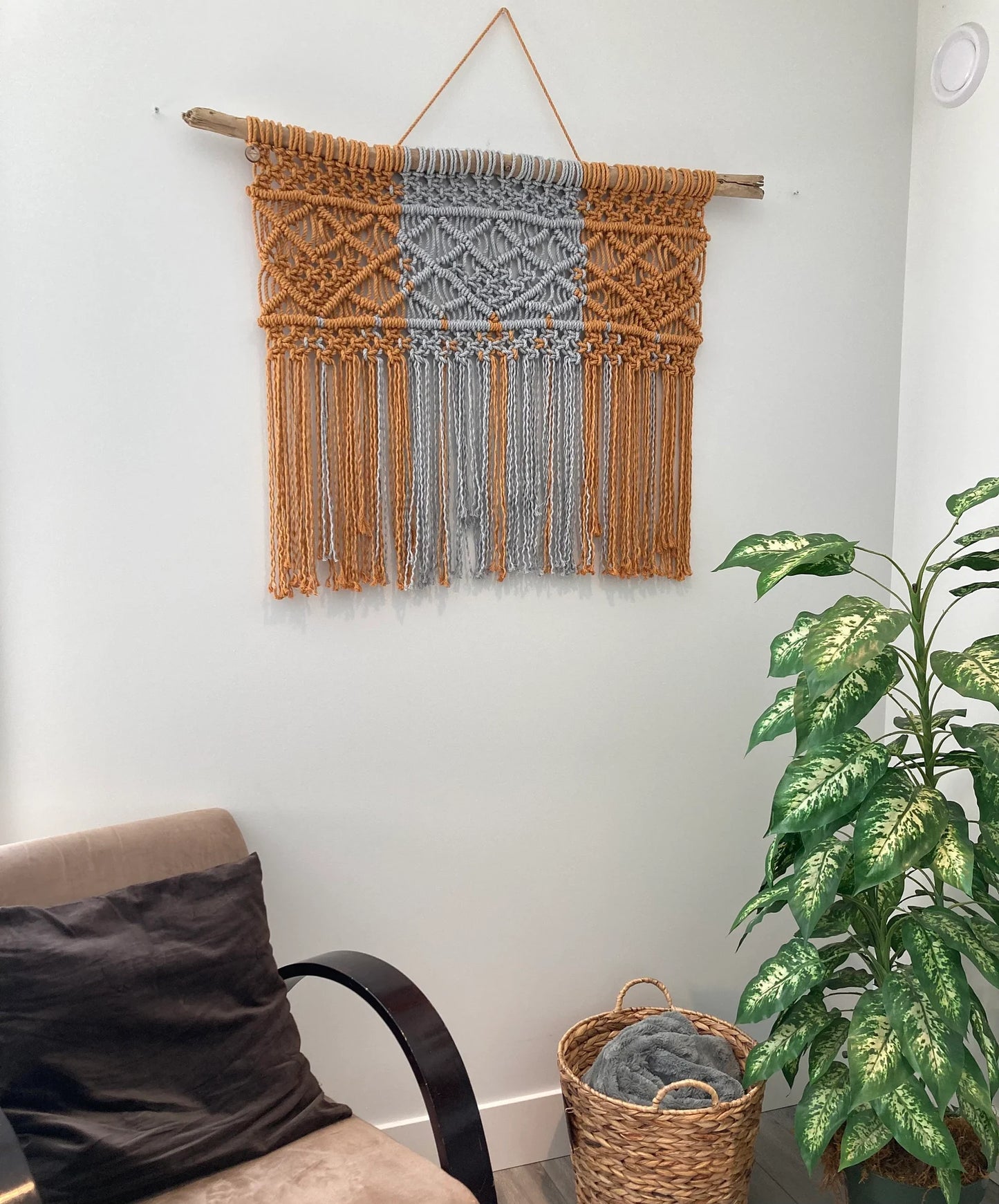 Mustard & Grey Geometric Macramé Wall Hanging