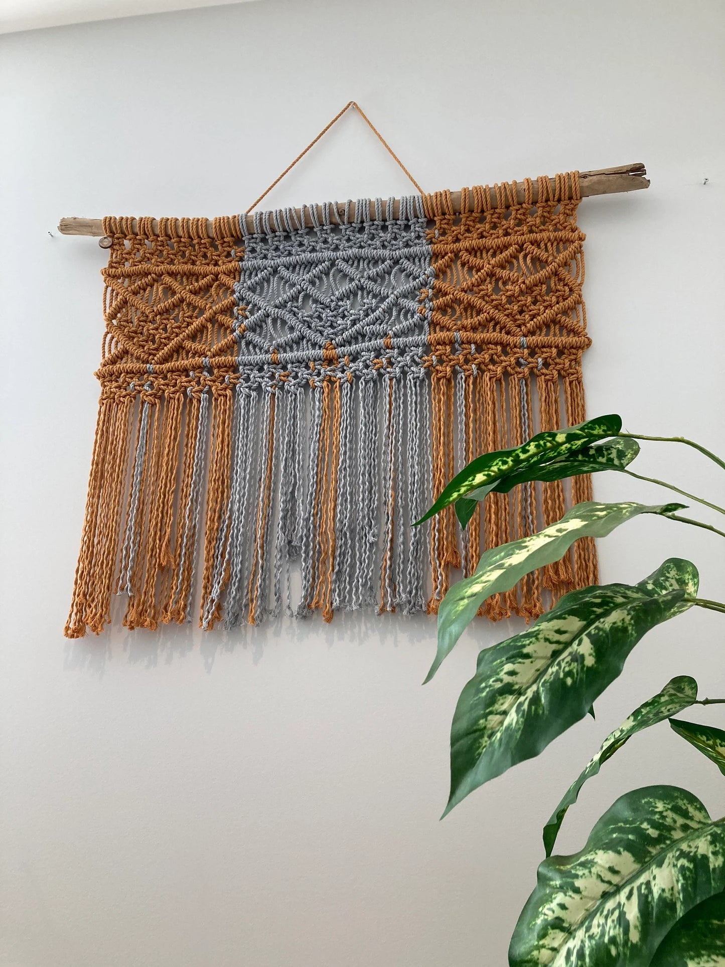 Mustard & Grey Geometric Macramé Wall Hanging